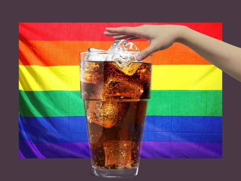 Hand mit Cola und Pride Flag