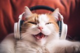 Katze mit KopfhÃ¶rern hÃ¶rt Musik