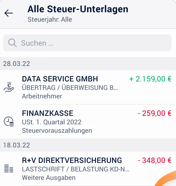 Ausgaben in der Finanz-App.