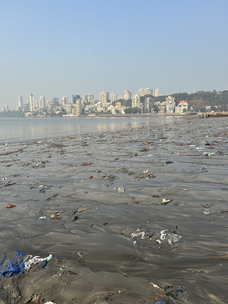 Mumbai, Indien, Strand mit Müll