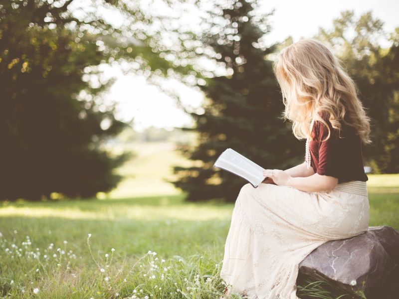 Persönlichkeitstest: Frau liest Buch in der Natur (Symbolbild)