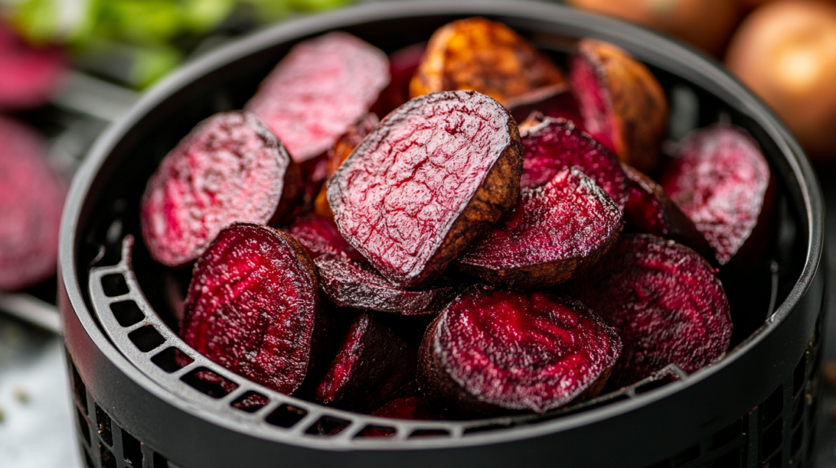 Ein Korb mit Rote Bete aus der HeiÃŸluftfritteuse.